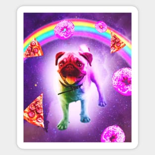 Rainbow Space Pug With Pizza And Doughnut Sticker